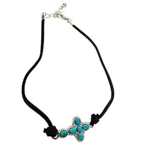 Western Turquoise Cross Bracelet Black Cord Adjustable Boho Cowgirl Jewelry Wrap
